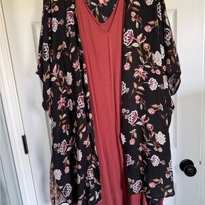 Floral Kimono and Rust Dress Set
